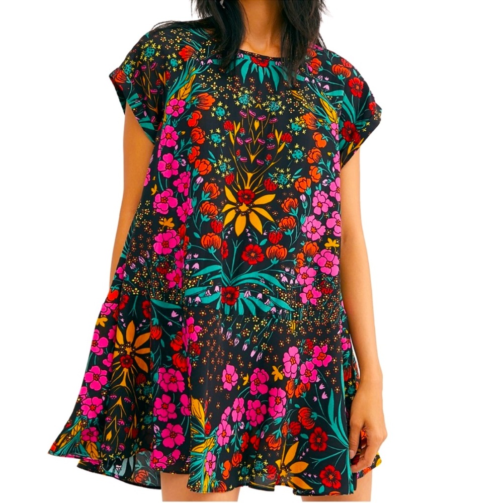 Free People Dress‎ Womens Size XS Strawberry Fields Black Floral Mini